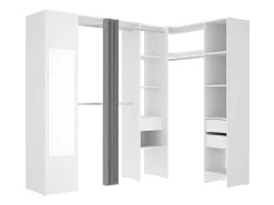 Hoekkledingkast Met Gordijn En 1 Deur - Met Spiegel - L231 Cm - Wit En Grijs - Bertrand-Vente-unique Clearance