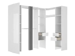 Hoekkledingkast Met Gordijn En 1 Deur - Met Spiegel - L231 Cm - Wit En Grijs - Bertrand-Vente-unique Clearance