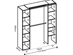 Hoekkledingkast Met Gordijn En 1 Deur - Met Spiegel - L231 Cm - Wit En Grijs - Bertrand-Vente-unique Clearance