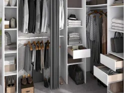 Hoekkledingkast Met Gordijn En 1 Deur - Met Spiegel - L231 Cm - Wit En Grijs - Bertrand-Vente-unique Clearance