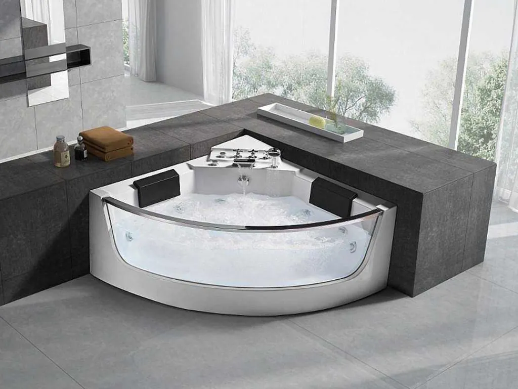 Hoekmassagebad Met Glazen Wand - 2 Personen - 330 L - 138X 138X 63 Cm - Evelina-Shower & Design New