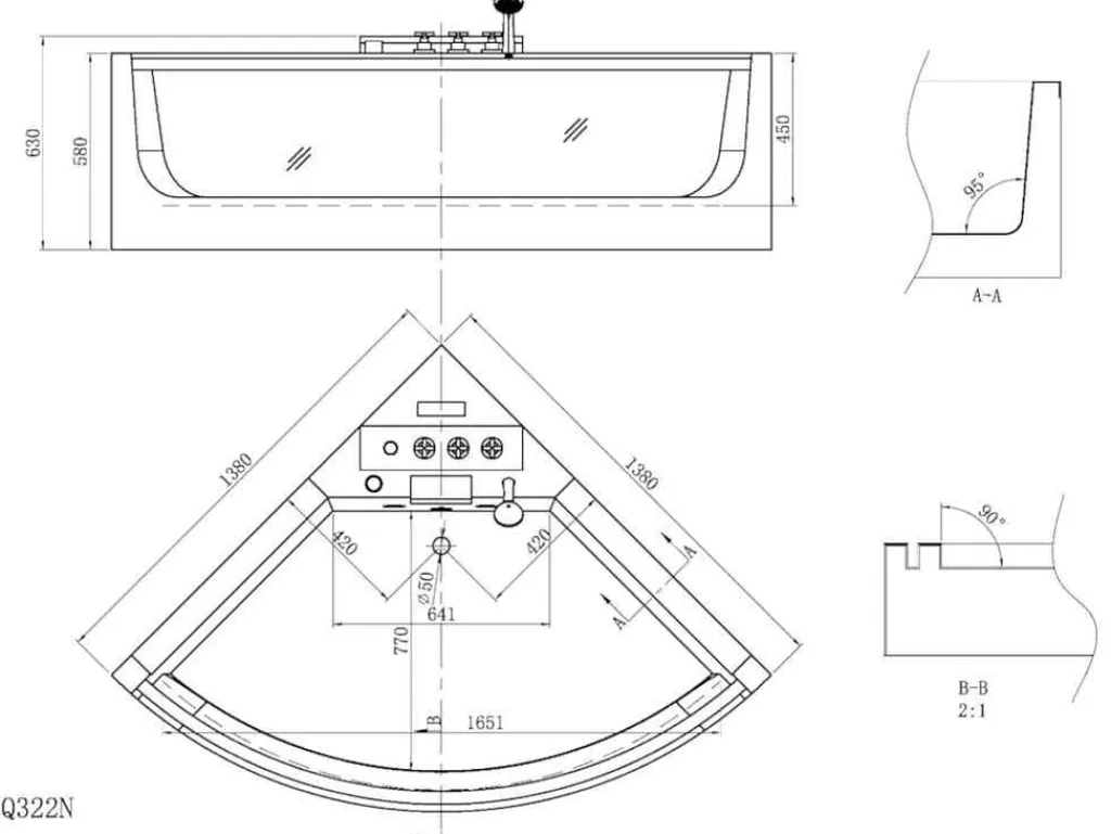 Hoekmassagebad Met Glazen Wand - 2 Personen - 330 L - 138X 138X 63 Cm - Evelina-Shower & Design New