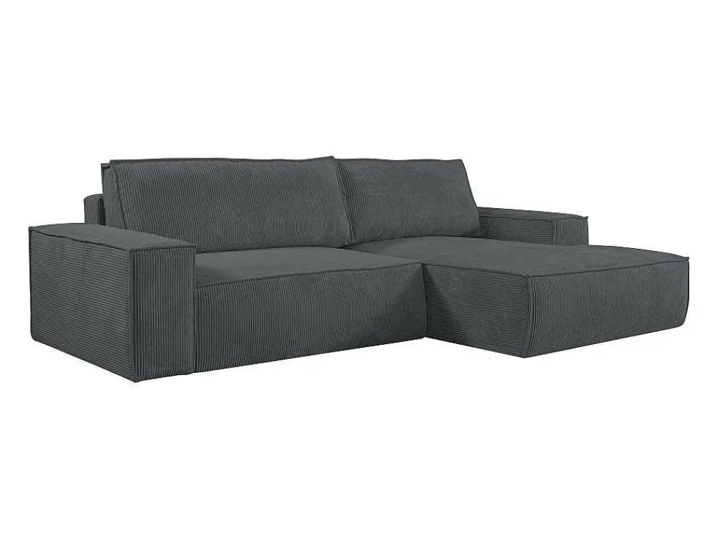 Hoekslaapbank Amelia Van Pascal Morabito - Ribfluweel - Antracietgrijs - Hoek Rechts-Vente-unique Outlet