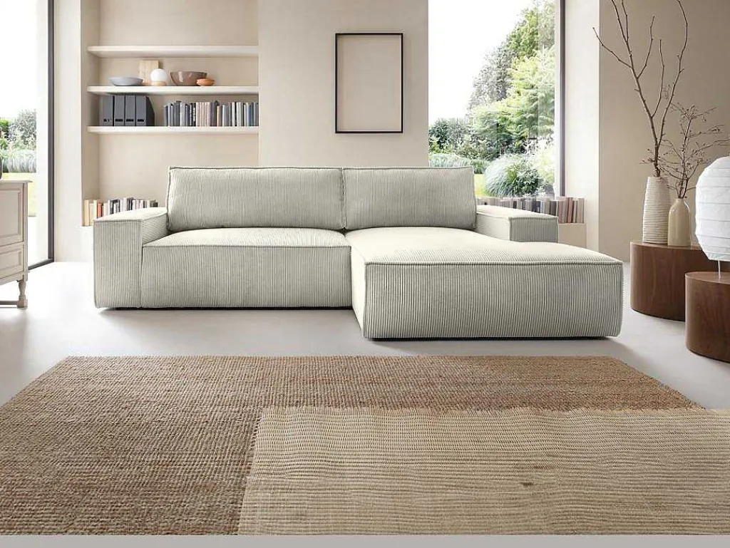 Hoekslaapbank Amelia Van Pascal Morabito - Ribfluweel - Beige - Hoek Rechts-Vente-unique Sale