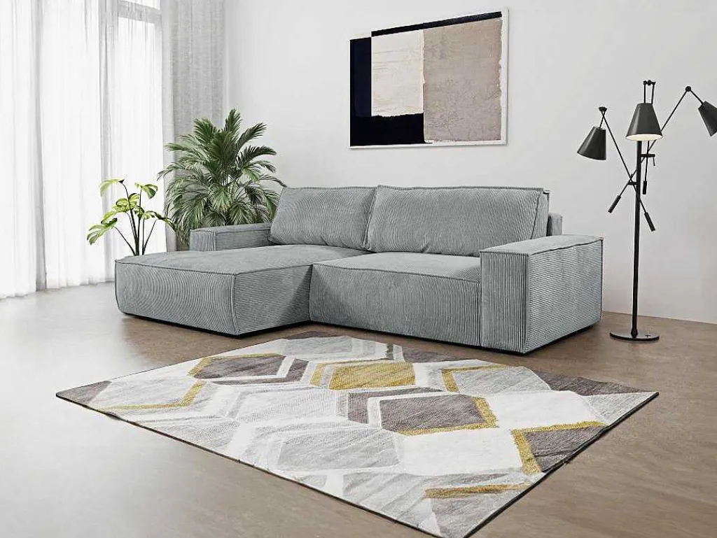 Hoekslaapbank Amelia Van Pascal Morabito - Ribfluweel - Lichtgrijs - Hoek Links-Vente-unique Best