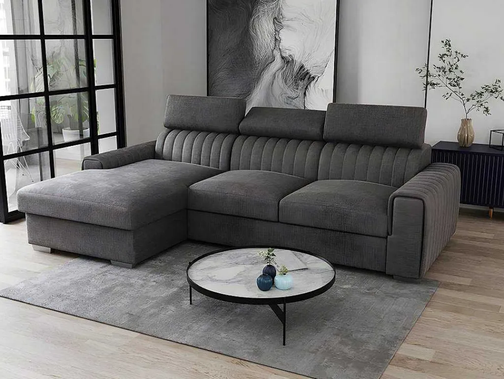 Hoekslaapbank Larica - Stof - Antraciet - Hoek Links-Vente-unique Discount