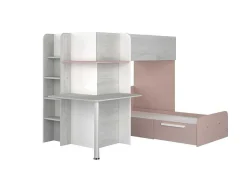 Hoekstapelbed 2 X 90 X 190 Cm - Met Bureau - Grijs, Wit En Roze + Matras - Samuel-Vente-unique Online