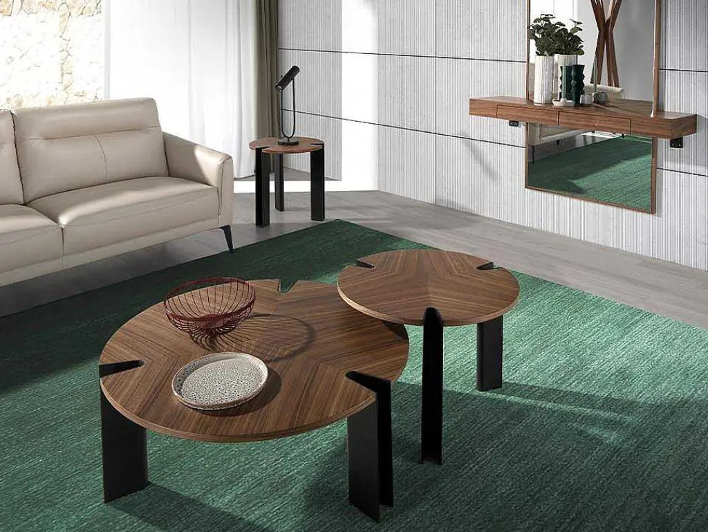 Hoektafel In Notenhout En Zwart Staal 2117-Angel Cerda Clearance