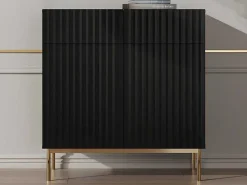 Hoge Buffetkast Met 2 Deuren En 2 Lades Van Mdf En Staal - Zwart En Goudkleurig - Evilana-Vente-unique Best