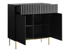 Hoge Buffetkast Met 2 Deuren En 2 Lades Van Mdf En Staal - Zwart En Goudkleurig - Evilana-Vente-unique Best