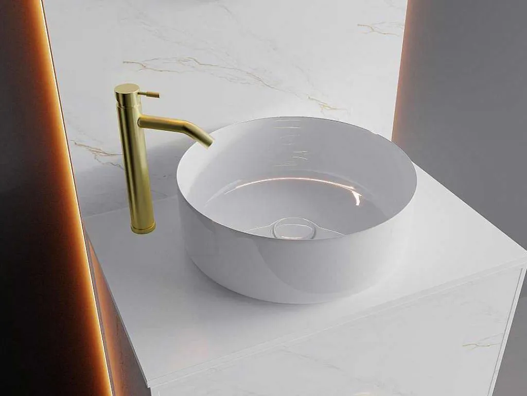 Hoge Mechanische Mengkraan Met Afgerond Uiteinde - Goud Met Satijnglans - Arlanza-Shower & Design Best