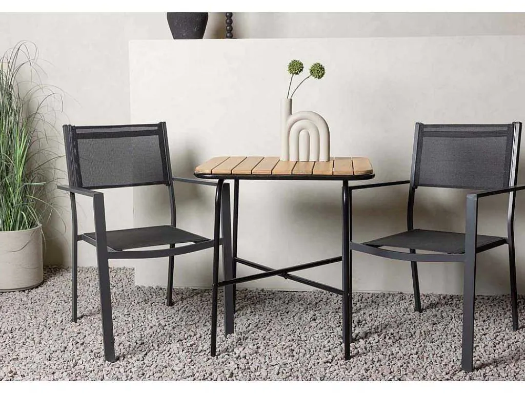 Holmbeck Tuinmeubelset Tafel, 2 Stoelen Naturel,Zwart.-Vente-unique Clearance