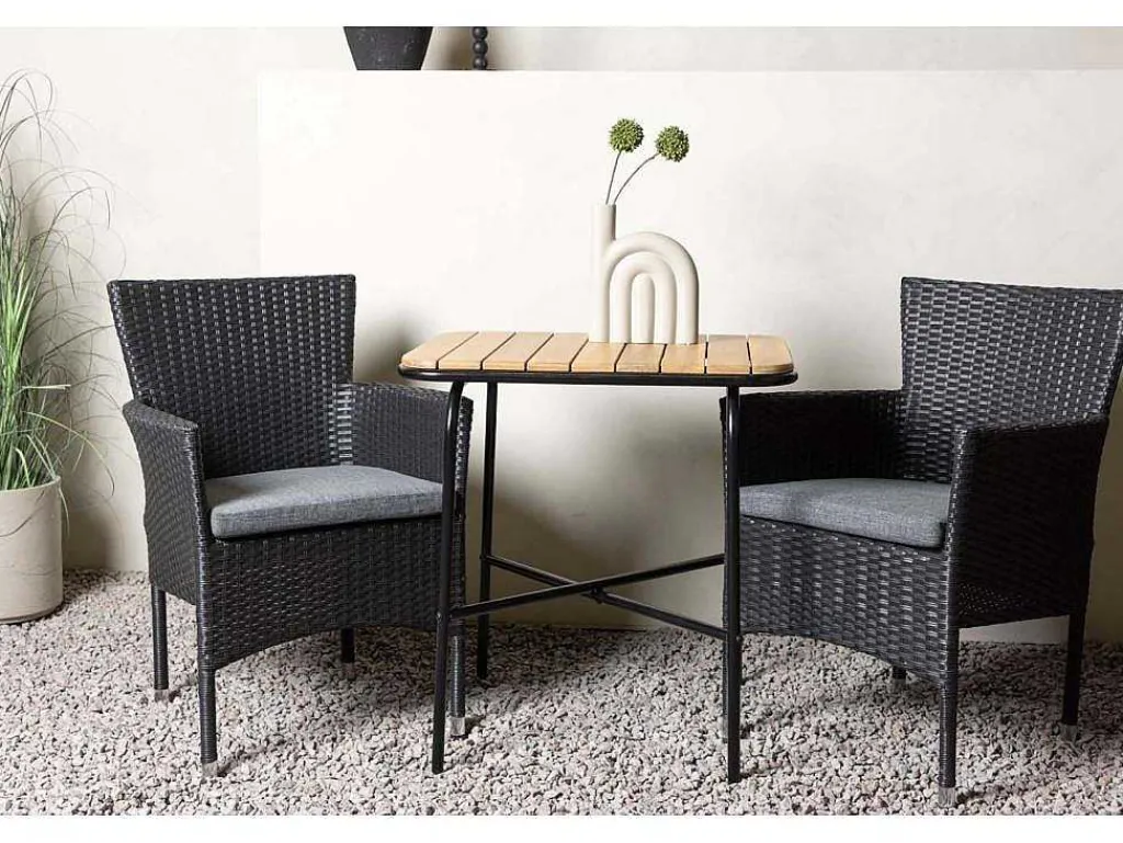 Holmbeck Tuinmeubelset Tafel, 2 Stoelen Naturel,Zwart.-Vente-unique Clearance