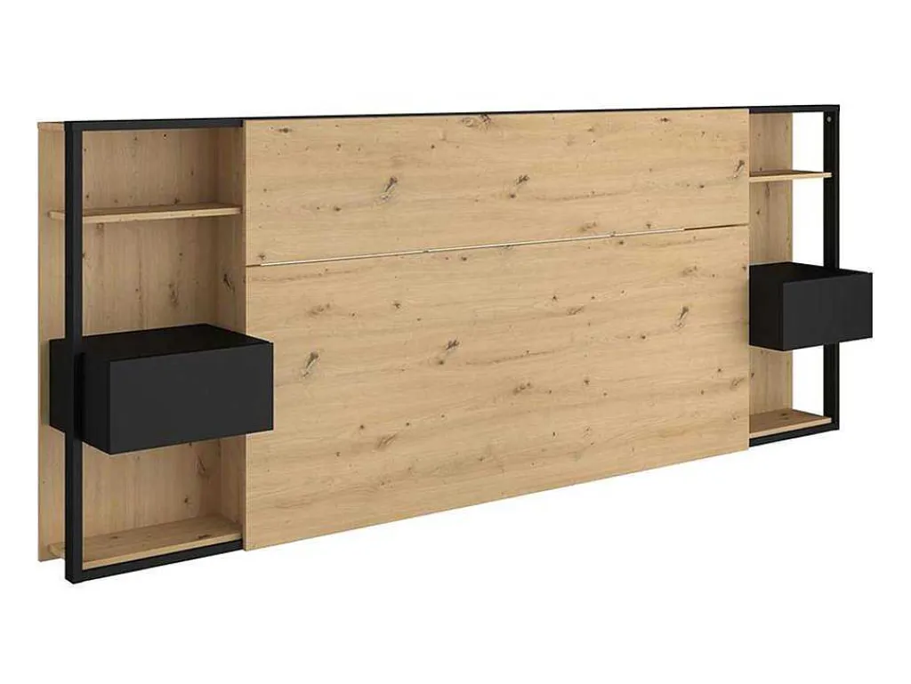 Hoofdeinde Met Nachtkastjes Mista - 160 Cm - Eiken En Zwart-Vente-unique Clearance