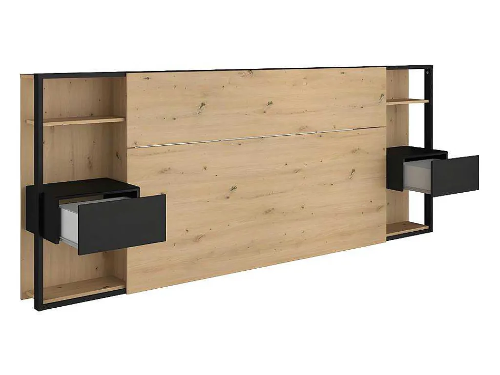 Hoofdeinde Met Nachtkastjes Mista - 160 Cm - Eiken En Zwart-Vente-unique Clearance