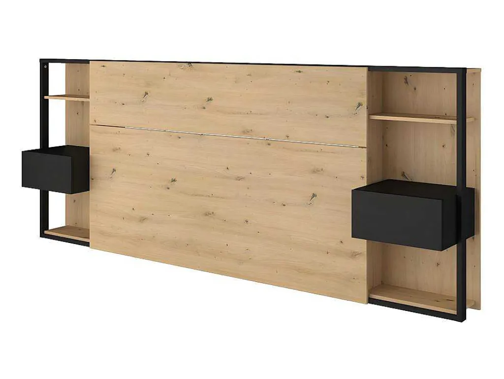 Hoofdeinde Met Nachtkastjes Mista - 160 Cm - Eiken En Zwart-Vente-unique Clearance