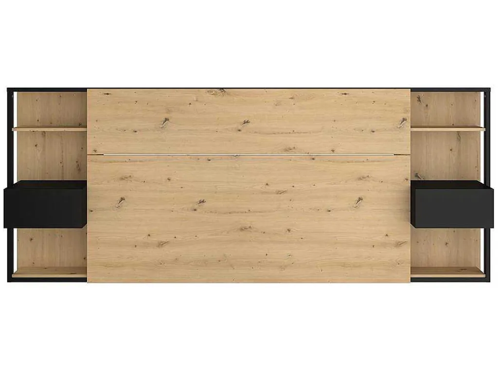 Hoofdeinde Met Nachtkastjes Mista - 160 Cm - Eiken En Zwart-Vente-unique Clearance