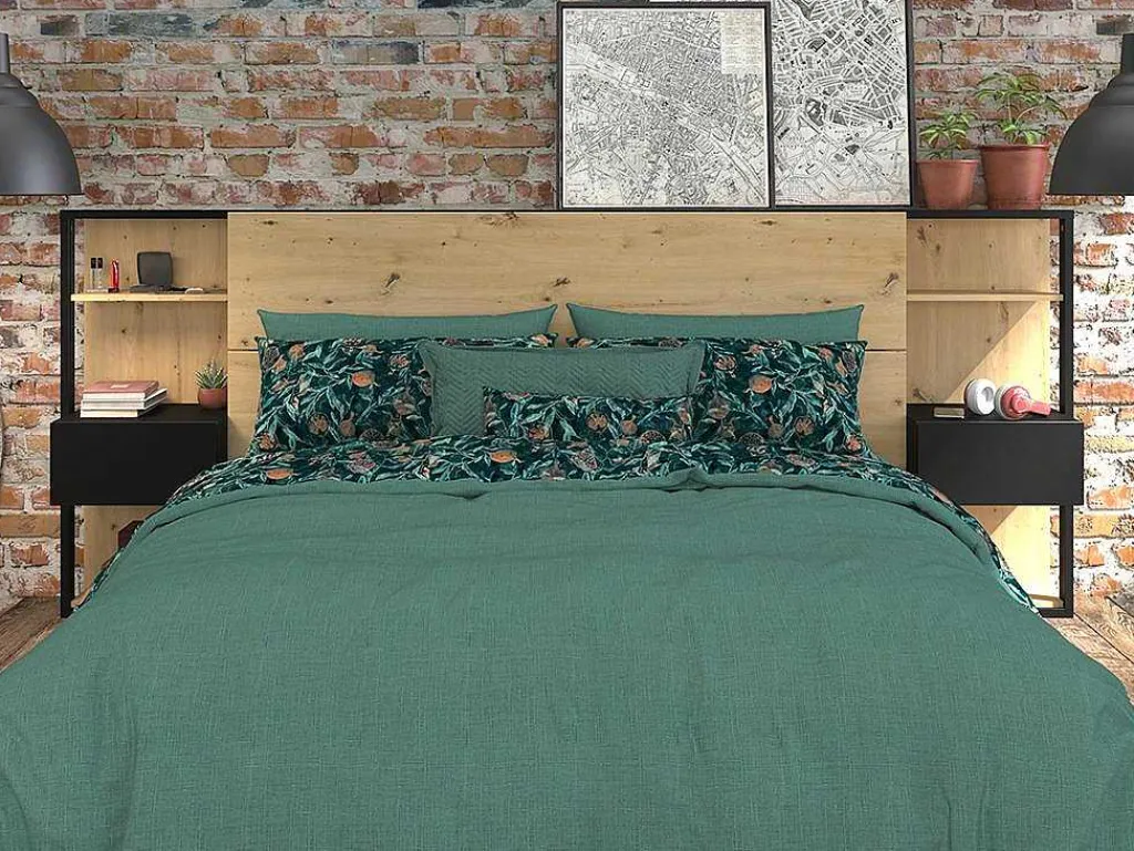 Hoofdeinde Met Nachtkastjes Mista - 160 Cm - Eiken En Zwart-Vente-unique Clearance