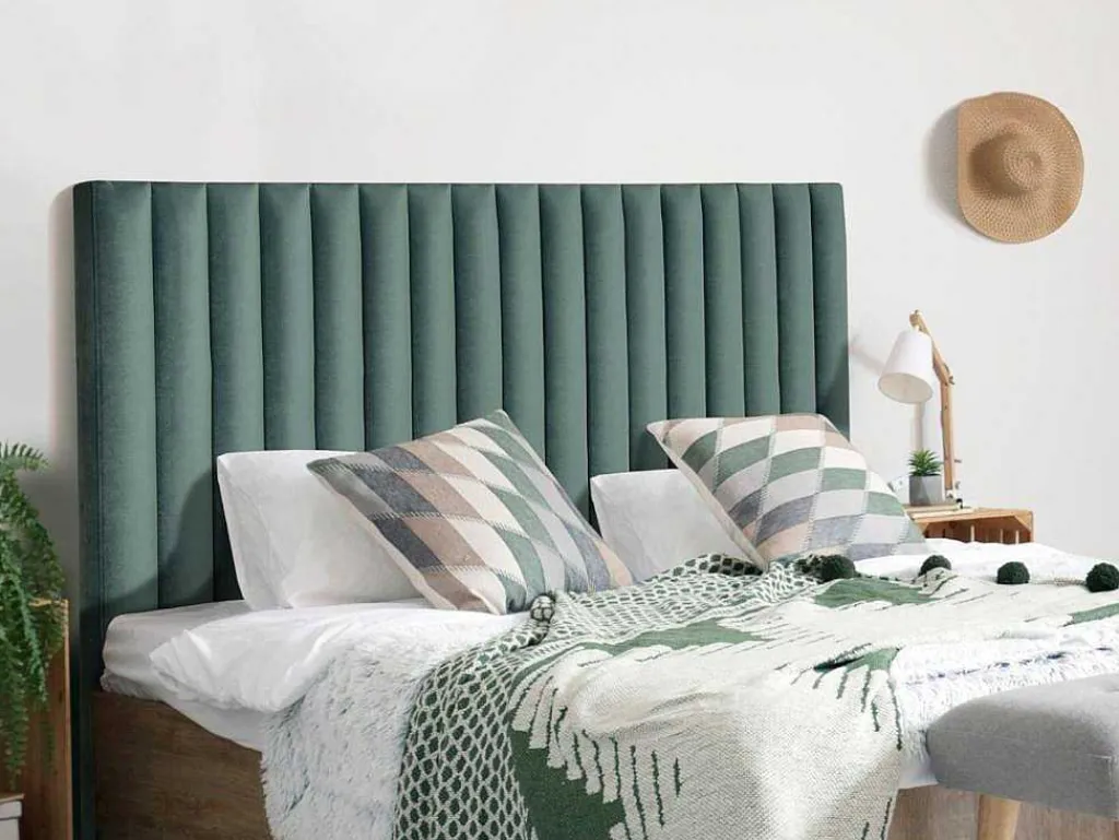 Hoofdeinde Sarah Met Verticale Naden - 160 Cm - Fluweel - Amandelgroen-Vente-unique