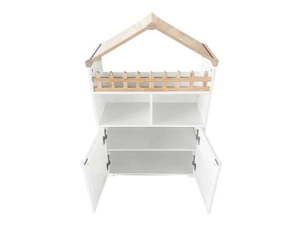 Hoog Dressoir - 2 Vakken En 2 Vlindervormige Deuren - Wit & Naturel-ModernLuxe New