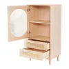 Hoog Dressoir Met 1 Transparante Acryldeur En 2 Rotan Lades - Landelijke Stijl - Naturel-ModernLuxe Outlet