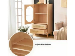 Hoog Dressoir Met 1 Transparante Acryldeur En 2 Rotan Lades - Landelijke Stijl - Naturel-ModernLuxe Outlet