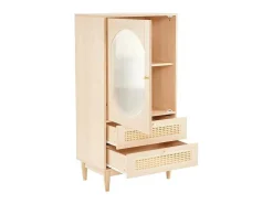 Hoog Dressoir Met 1 Transparante Acryldeur En 2 Rotan Lades - Landelijke Stijl - Naturel-ModernLuxe Outlet