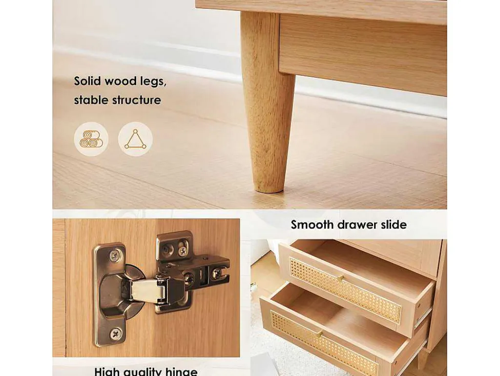 Hoog Dressoir Met 1 Transparante Acryldeur En 2 Rotan Lades - Landelijke Stijl - Naturel-ModernLuxe Outlet