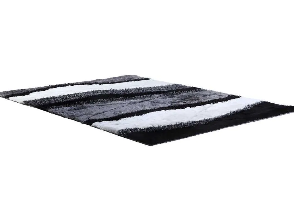 Hoogpolig Tapijt Ecume - Hand Getuft - Zwart En Wit - 140 X 200 Cm-OZAIA Sale