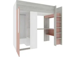Hoogslaper - 90 X 200 Cm - Met Kast En Bureau - Roze En Wit - Nicolas-Vente-unique New