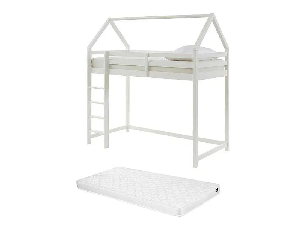 Hoogslaper 90 X 190 Cm - Grenen - Wit + Matras - Tarzia-Vente-unique Discount
