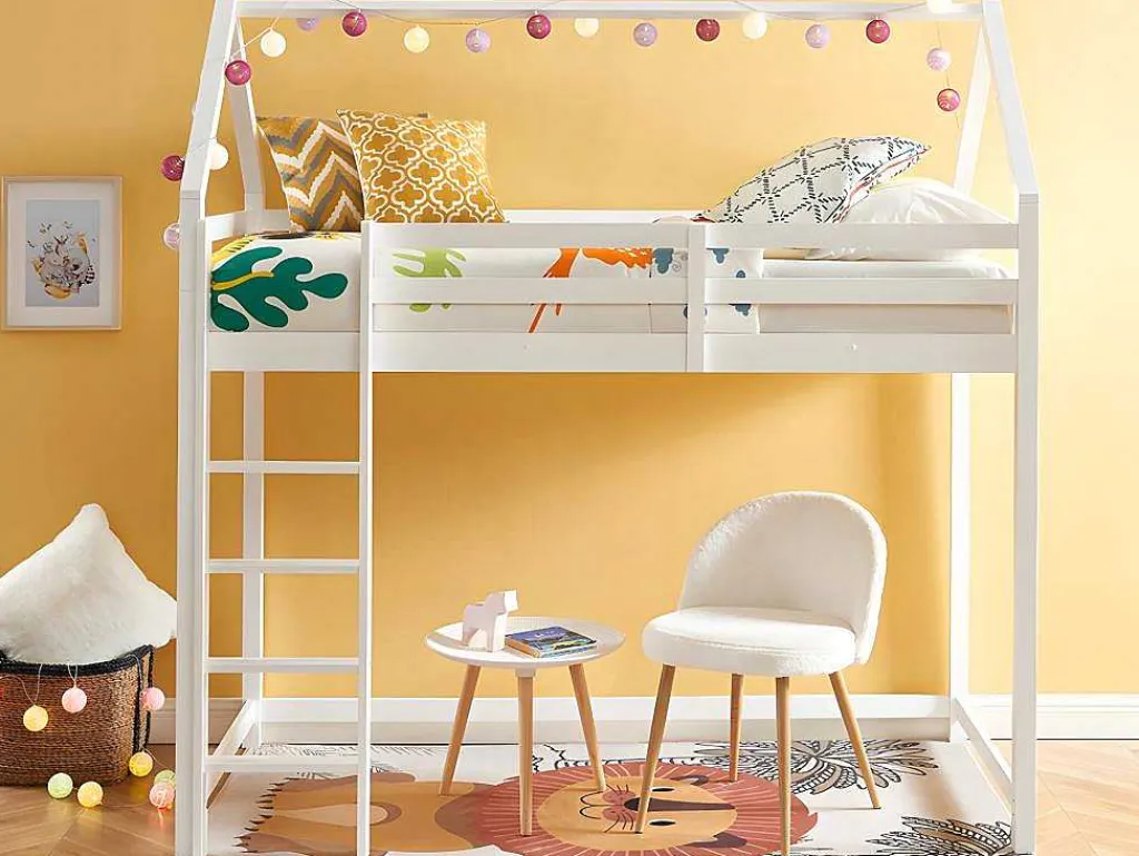 Hoogslaper 90 X 190 Cm - Grenen - Wit + Matras - Tarzia-Vente-unique Discount