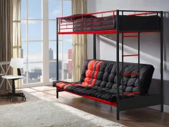 Hoogslaper 90 X 190 Cm - Met Slaapbank - Metaal - Zwart En Rood + Futon + Matras - Modulo V-Vente-unique Clearance