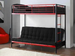 Hoogslaper 90 X 190 Cm - Met Slaapbank - Metaal - Zwart En Rood + Futon + Matras - Modulo V-Vente-unique Clearance