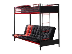 Hoogslaper 90 X 190 Cm - Met Slaapbank - Metaal - Zwart En Rood + Futon - Modulo V-Vente-unique Discount