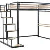 Hoogslaper 140 X 200 Cm - Metaal En Mdf - Zwart En Naturel + Matras - Jogui-Vente-unique Best
