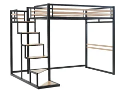 Hoogslaper 140 X 200 Cm - Metaal En Mdf - Zwart En Naturel + Matras - Jogui-Vente-unique Best