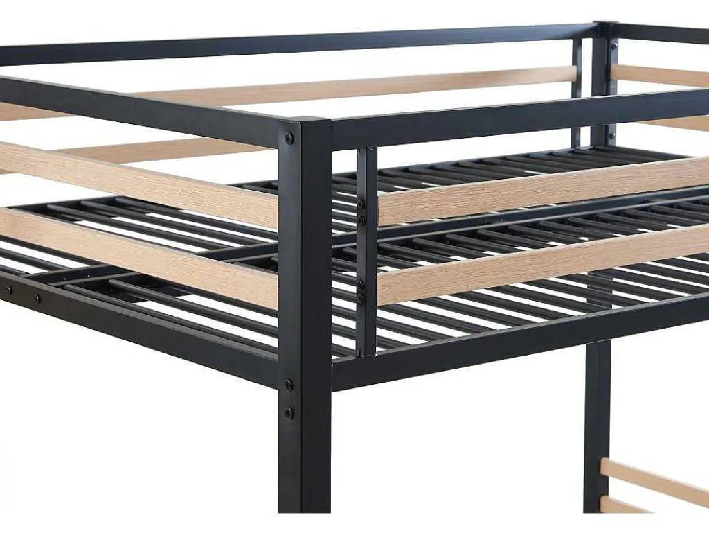 Hoogslaper 140 X 200 Cm - Metaal En Mdf - Zwart En Naturel + Matras - Jogui-Vente-unique Best