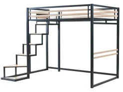 Hoogslaper 140 X 200 Cm - Metaal En Mdf - Zwart En Naturel - Jogui-Vente-unique Sale