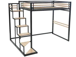 Hoogslaper 140 X 200 Cm - Metaal En Mdf - Zwart En Naturel - Jogui-Vente-unique Sale