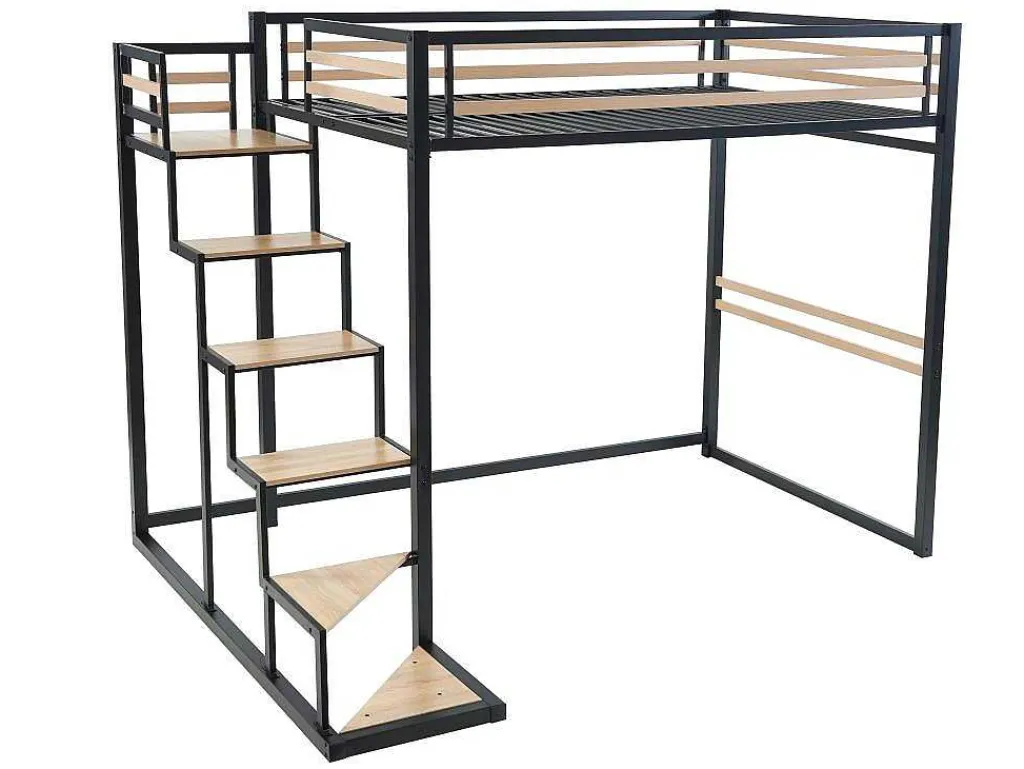 Hoogslaper 140 X 200 Cm - Metaal En Mdf - Zwart En Naturel - Jogui-Vente-unique Sale
