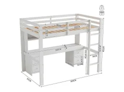 Hoogslaper 90 X 200 Cm Met Bureau, Boekenkast, Lades En Ladder, Mdf Hout, Wit-Vente-unique