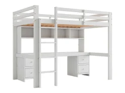 Hoogslaper 90 X 200 Cm Met Bureau, Boekenkast, Lades En Ladder, Mdf Hout, Wit-Vente-unique