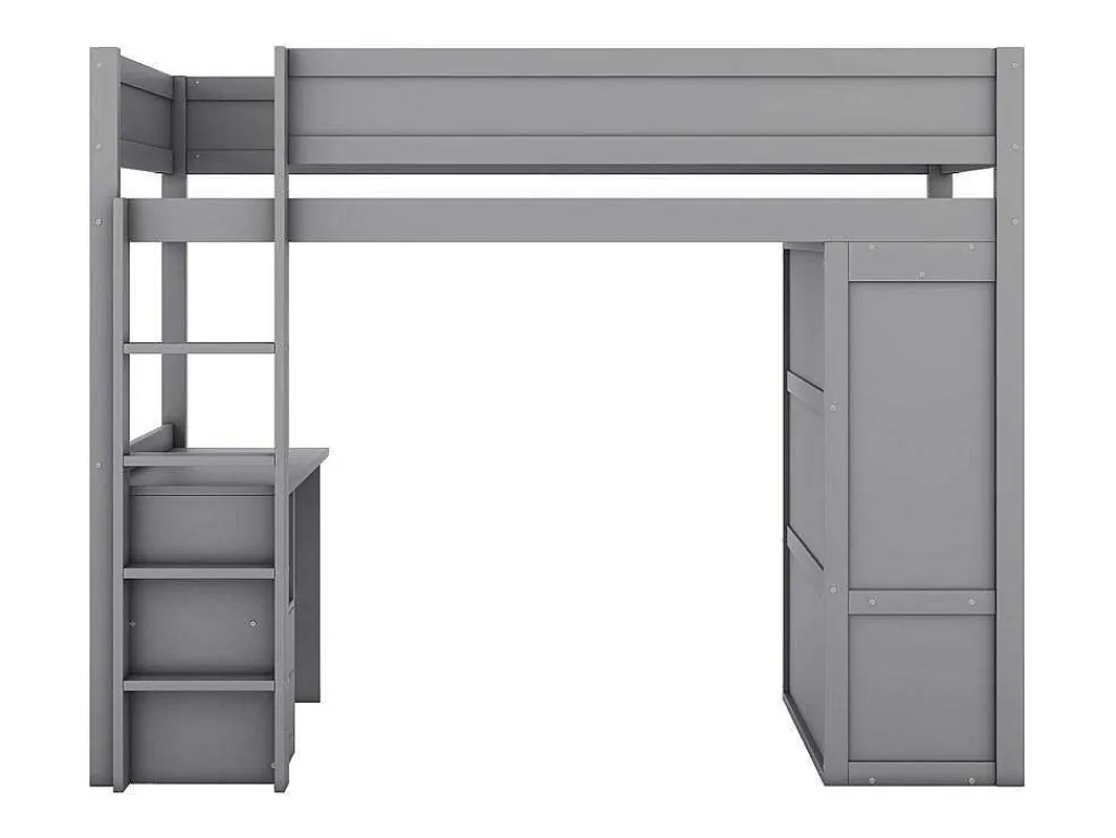 Hoogslaper 90 X 200 Cm Met Bureau + 2 Laden - Kledingkast Met Schuifdeur - Mdf Hout - Grijs-Vente-unique