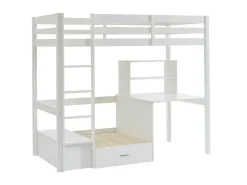 Hoogslaper 90 X 200 Cm Met Bureau, Slaapbank En Opbergruimte - Massief Grenen - Gebleekt + Matras - Goliath Iii-Vente-unique Outlet