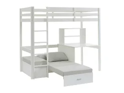 Hoogslaper 90 X 200 Cm Met Bureau, Slaapbank En Opbergruimte - Massief Grenen - Gebleekt + Matras - Goliath Iii-Vente-unique Outlet