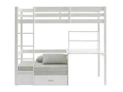 Hoogslaper 90 X 200 Cm Met Bureau, Slaapbank En Opbergruimte - Massief Grenen - Gebleekt + Matras - Goliath Iii-Vente-unique Outlet