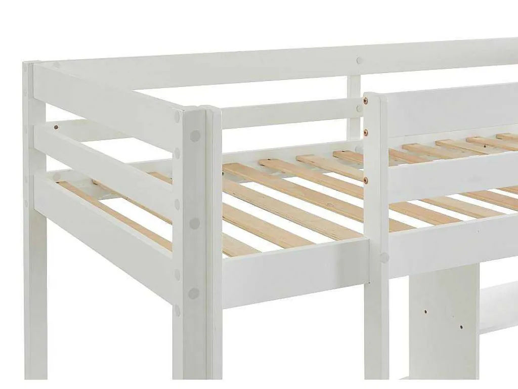 Hoogslaper 90 X 200 Cm Met Bureau, Slaapbank En Opbergruimte - Massief Grenen - Gebleekt + Matras - Goliath Iii-Vente-unique Outlet