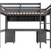 Hoogslaper 90 X 200 Cm Met Bureau, Boekenkast, Lades En Ladder, Mdf Hout, Grijs-Vente-unique Hot