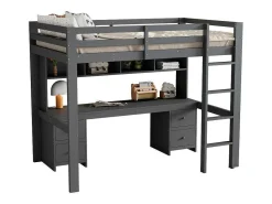 Hoogslaper 90 X 200 Cm Met Bureau, Boekenkast, Lades En Ladder, Mdf Hout, Grijs-Vente-unique Hot